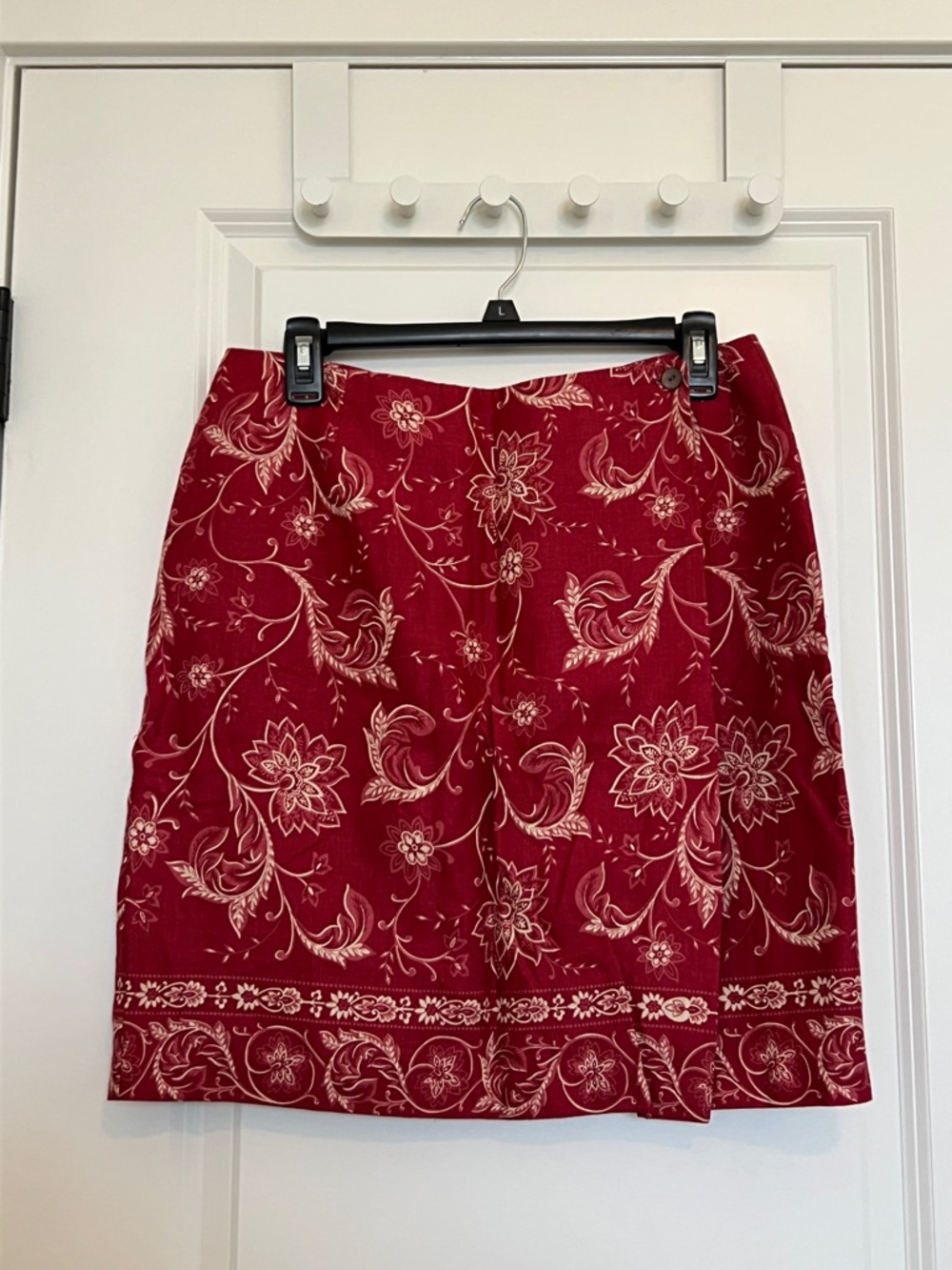 Charter Club Red Mini Skirt with Cream Floral Border